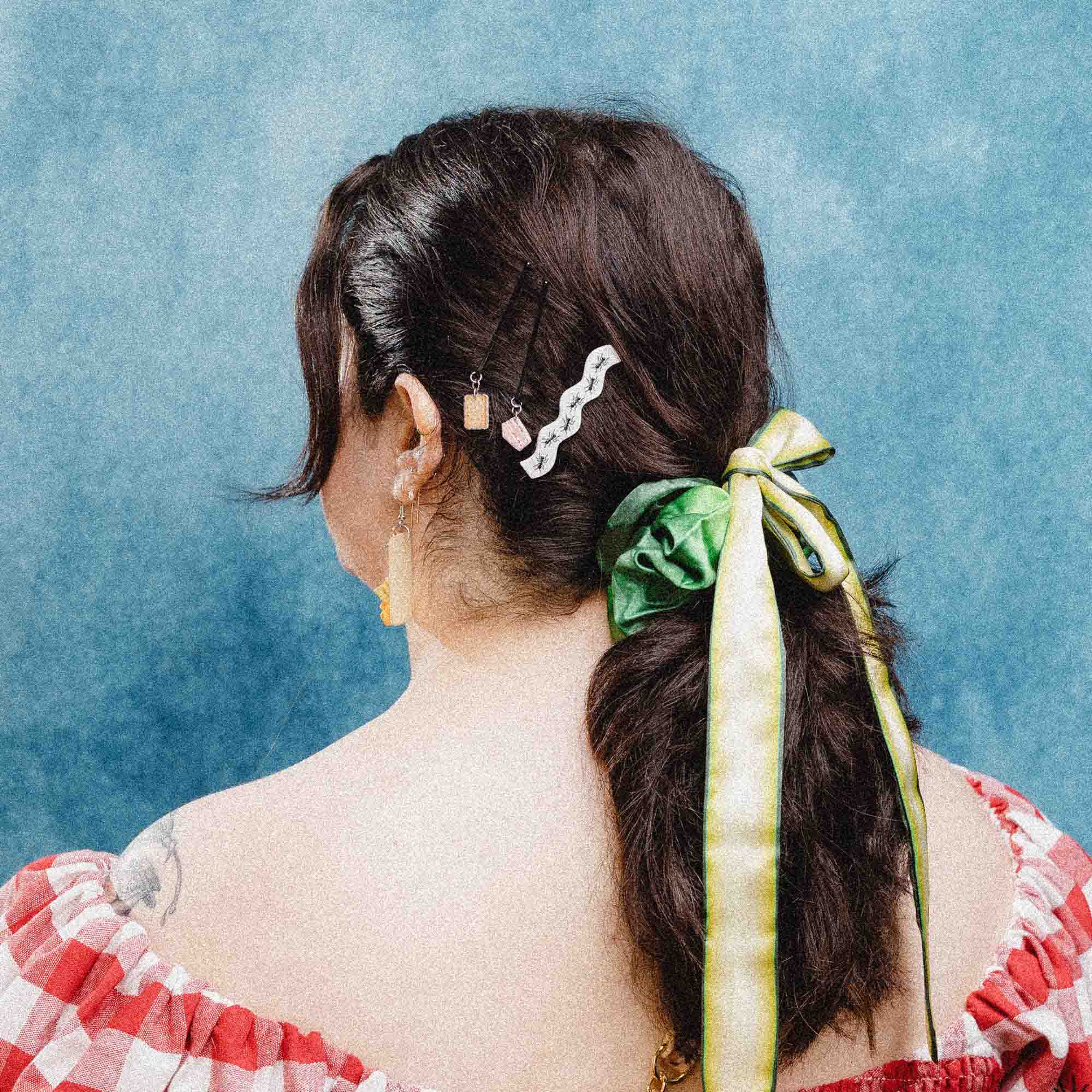 Silk Tie Scrunchie in Zucchini - Image 4